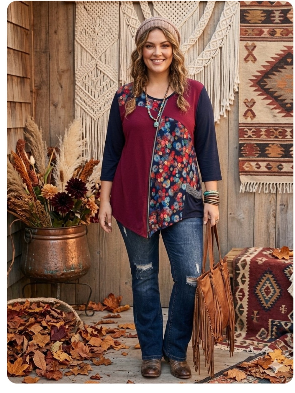 Designed by S.A.D.D. Colorblock Floral Patchwork Tunic Blouse Top Size 18